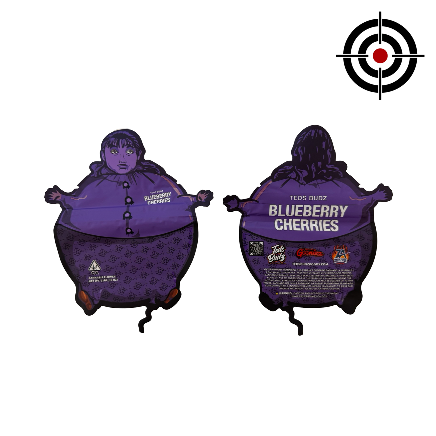 Blueberry Cherries 3.5g Mylar Bags Teds Budz front and back
