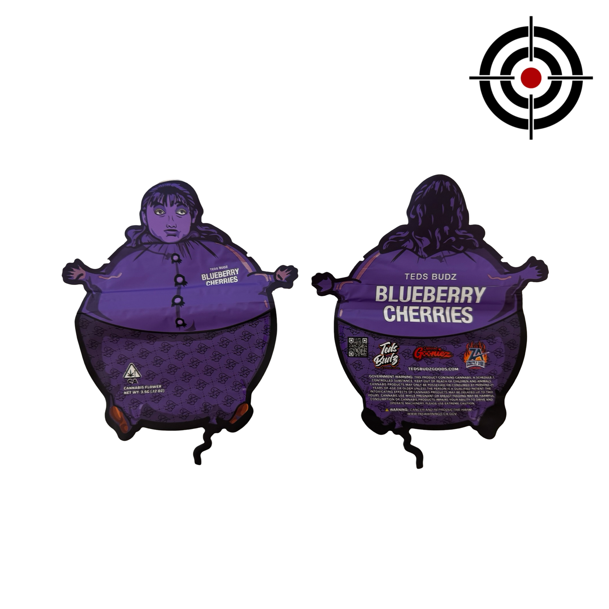 Blueberry Cherries 3.5g Mylar Bags Teds Budz front and back