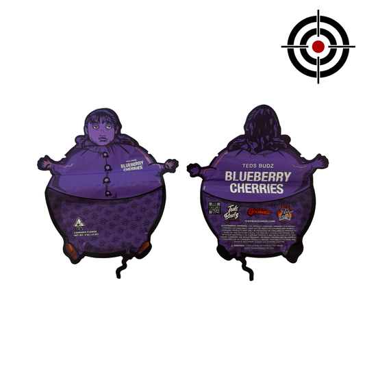 Blueberry Cherries 3.5g Mylar Bags Teds Budz front and back