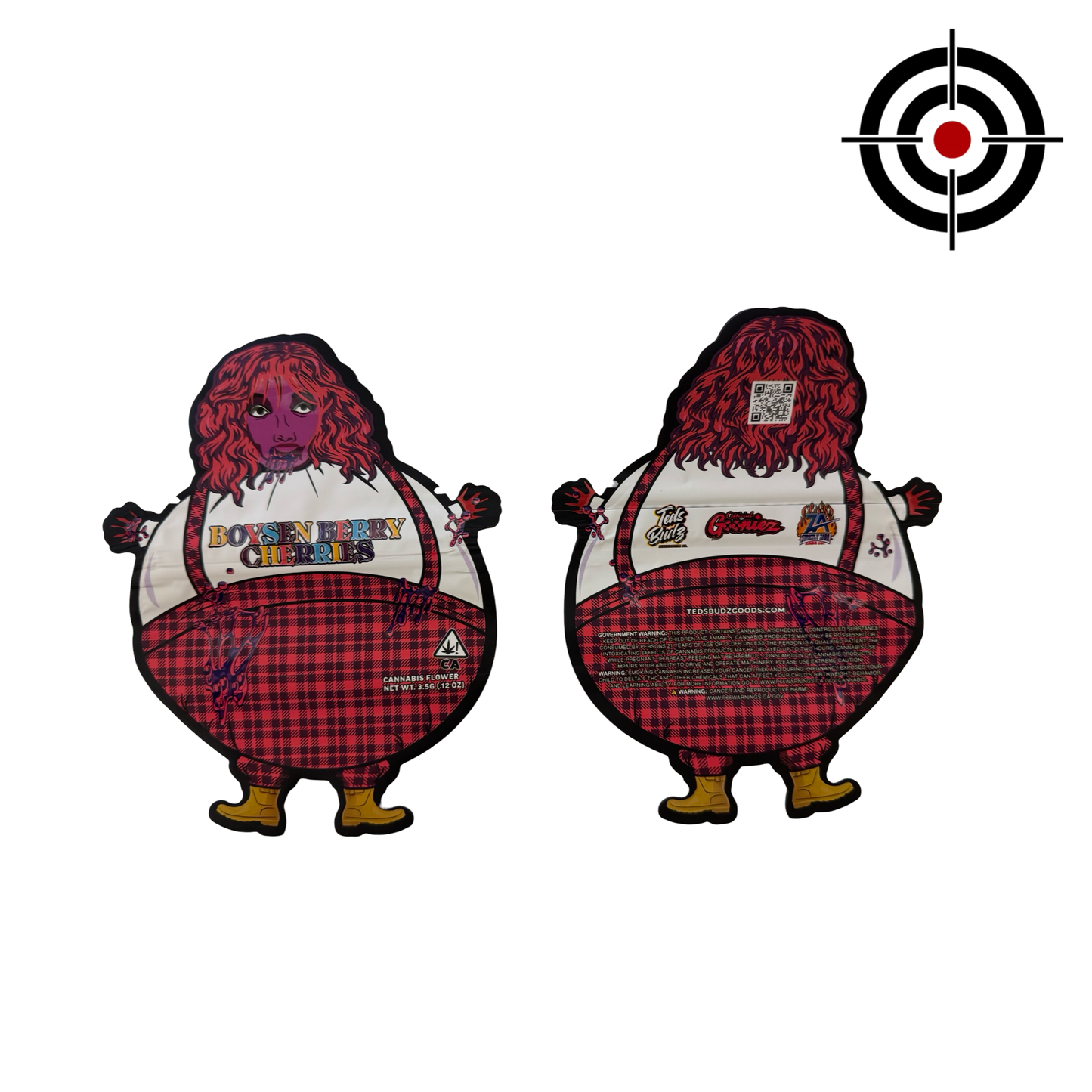 Boysenberry Cherries 3.5g Mylar Bags Teds Budz front and back