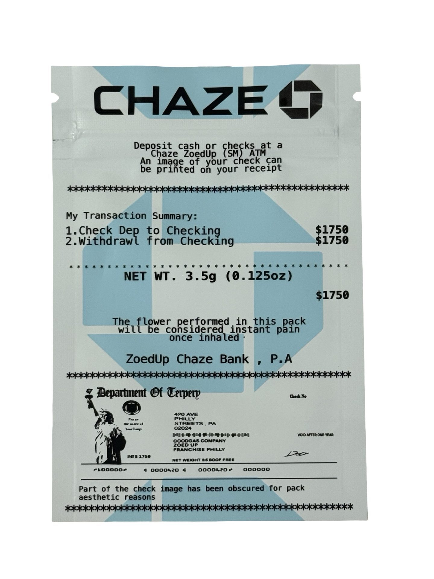 Chaze 3.5g Mylar Bags Goodgas front