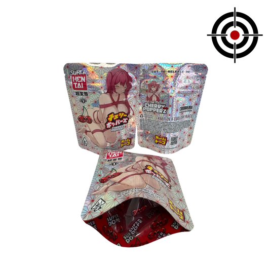 Cherry Popperz Edition 3 Mylar Bags 3.5g Super Dope front, back and gusset