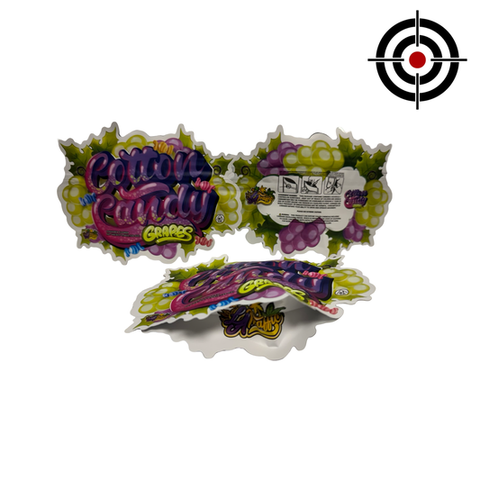 Cotton Candy Grapes 3.5g Mylar Bags LA Traffic - front, back and gusset