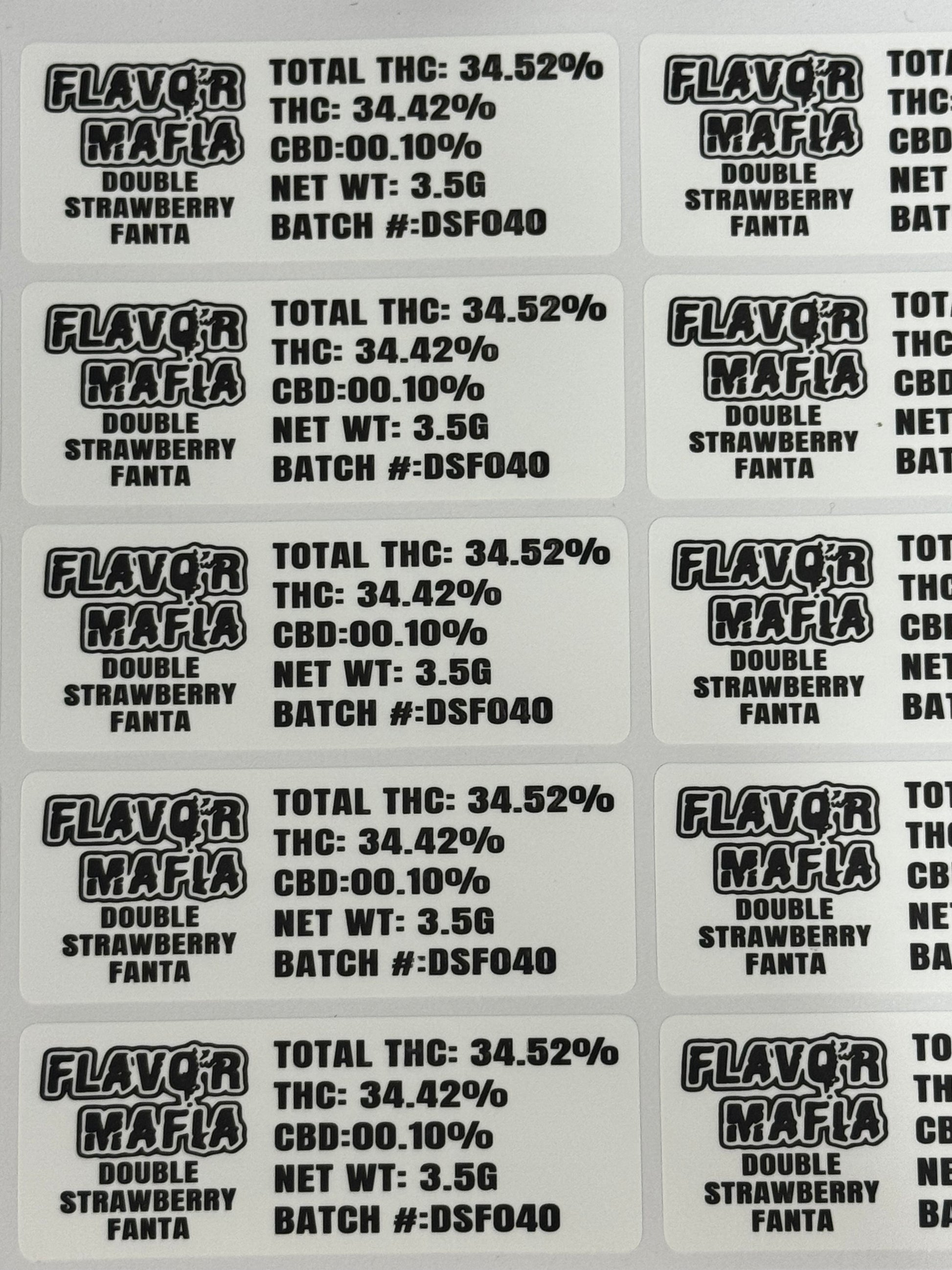 Double Strawberry £anta 3.5g Mylar Bags Flavor Mafia labels