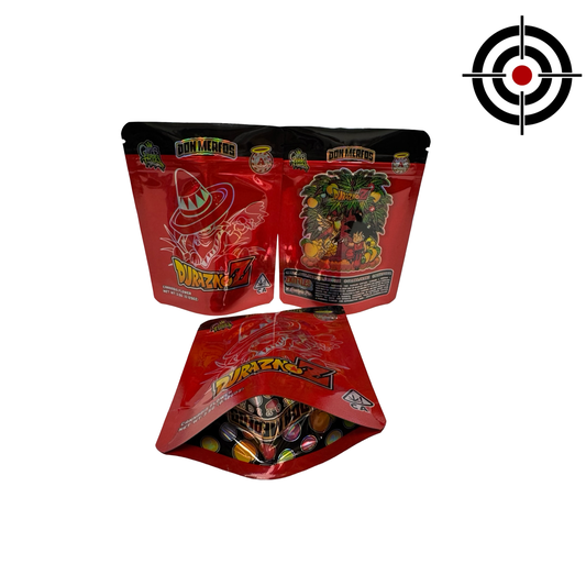 Duraznoz (Zkittlez) 3.5g Mylar Bags Don Merfos front, back and gusset