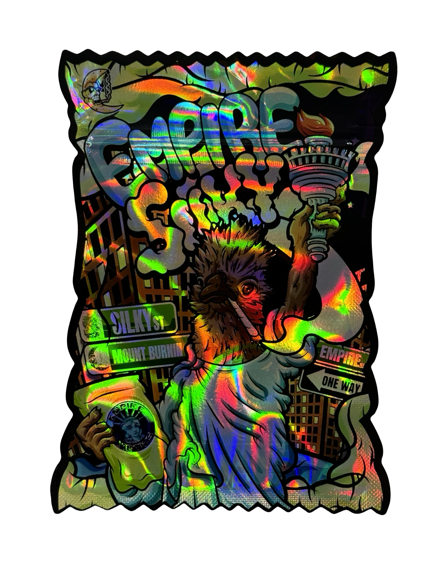 Empire Silky Mylar Bags 3.5g Silky — 3.5g pre‑printed mylar bag — overview (front, back & gusset)