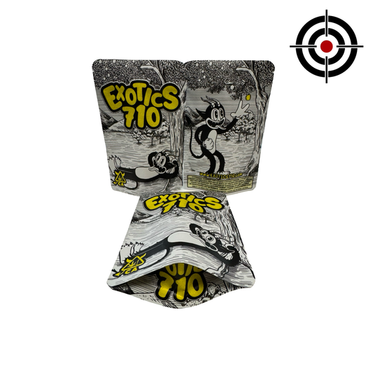 Exotics 710 Mylar Bags 3.5g front, back and gusset