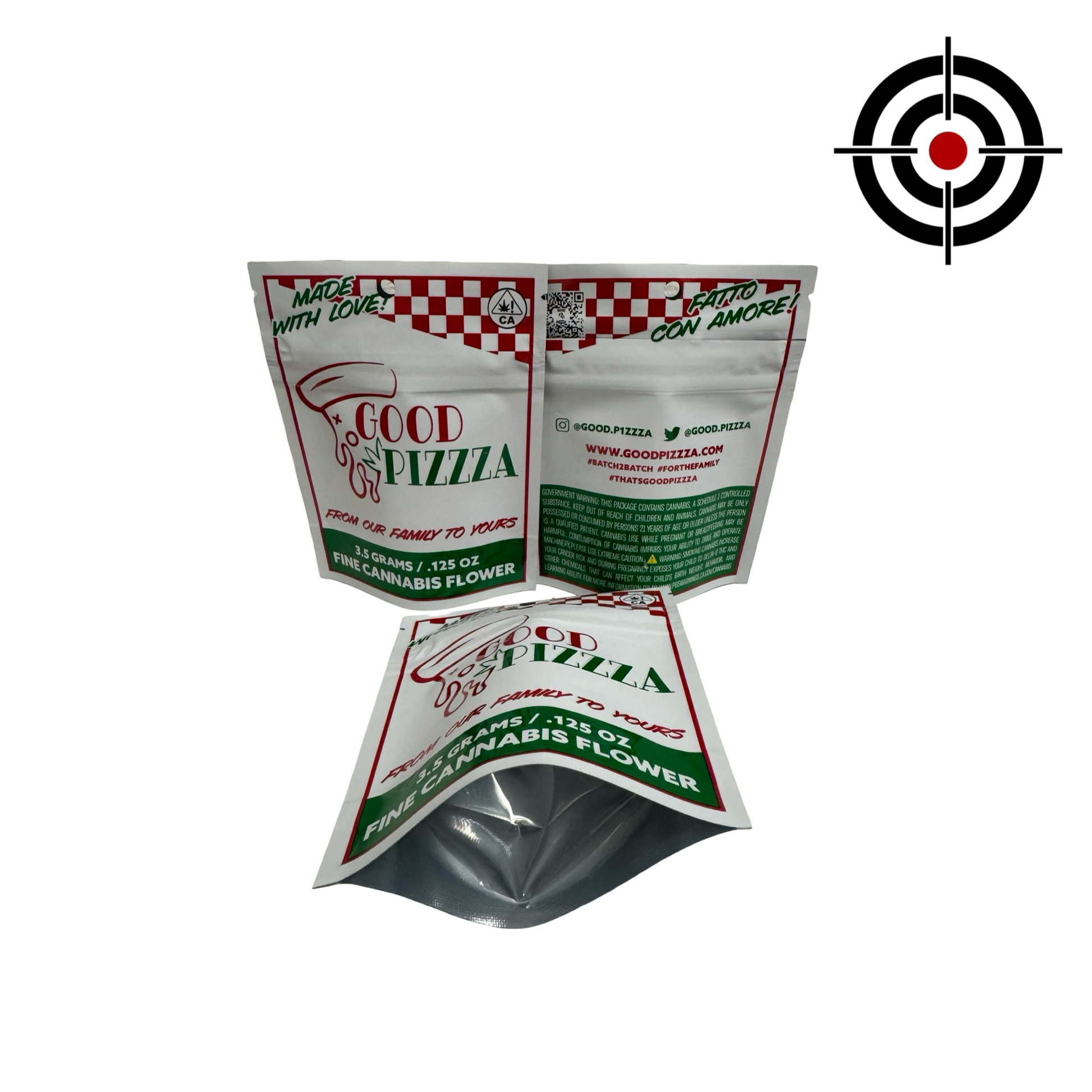 Good Pizzza Mylar Bags 3.5g Good Pizzza front back gusset