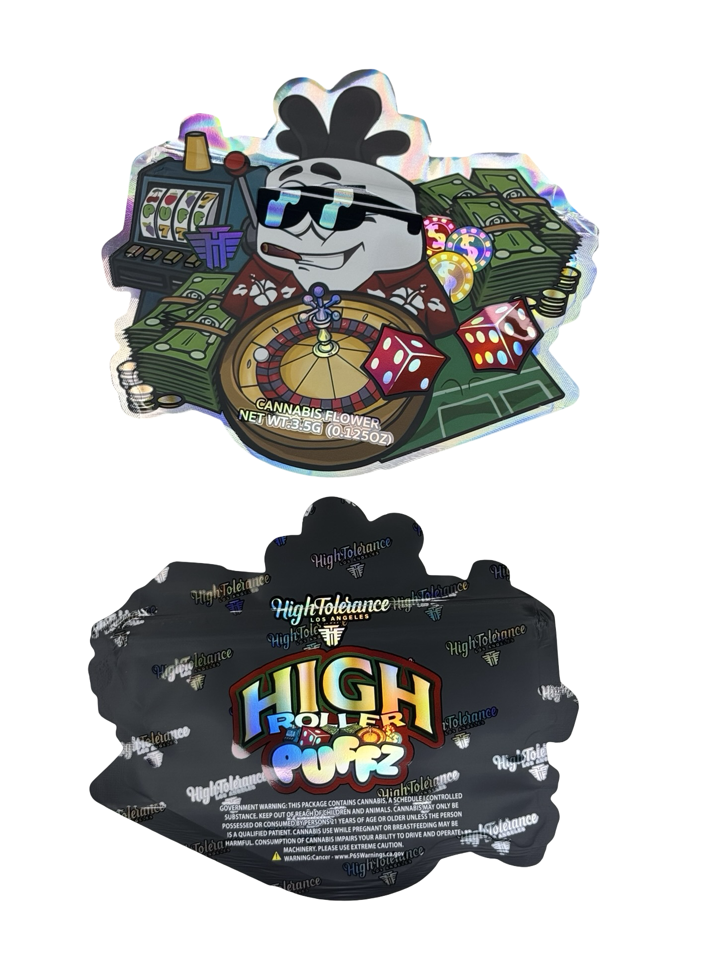 High Roller Puffz 3.5g Mylar Bags High Tolerance front and back