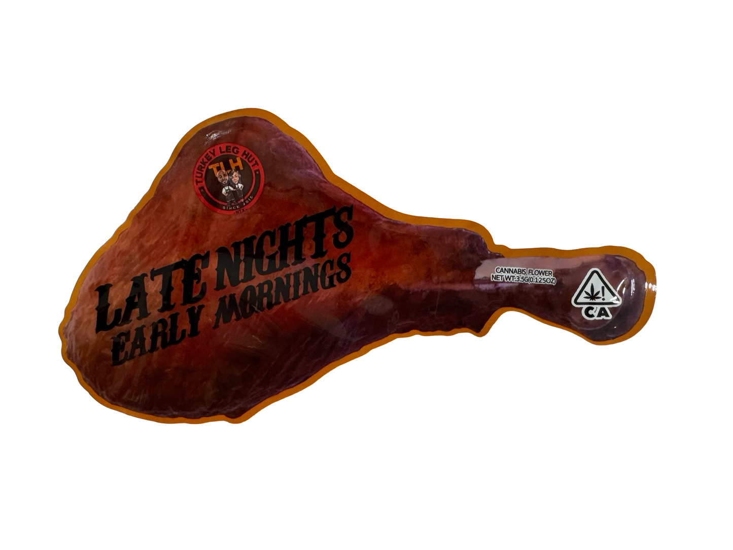 Jokes Up Late Nights Early Mornings 3.5g mylar bag — front view — gloss mylar bag with resealable zipper