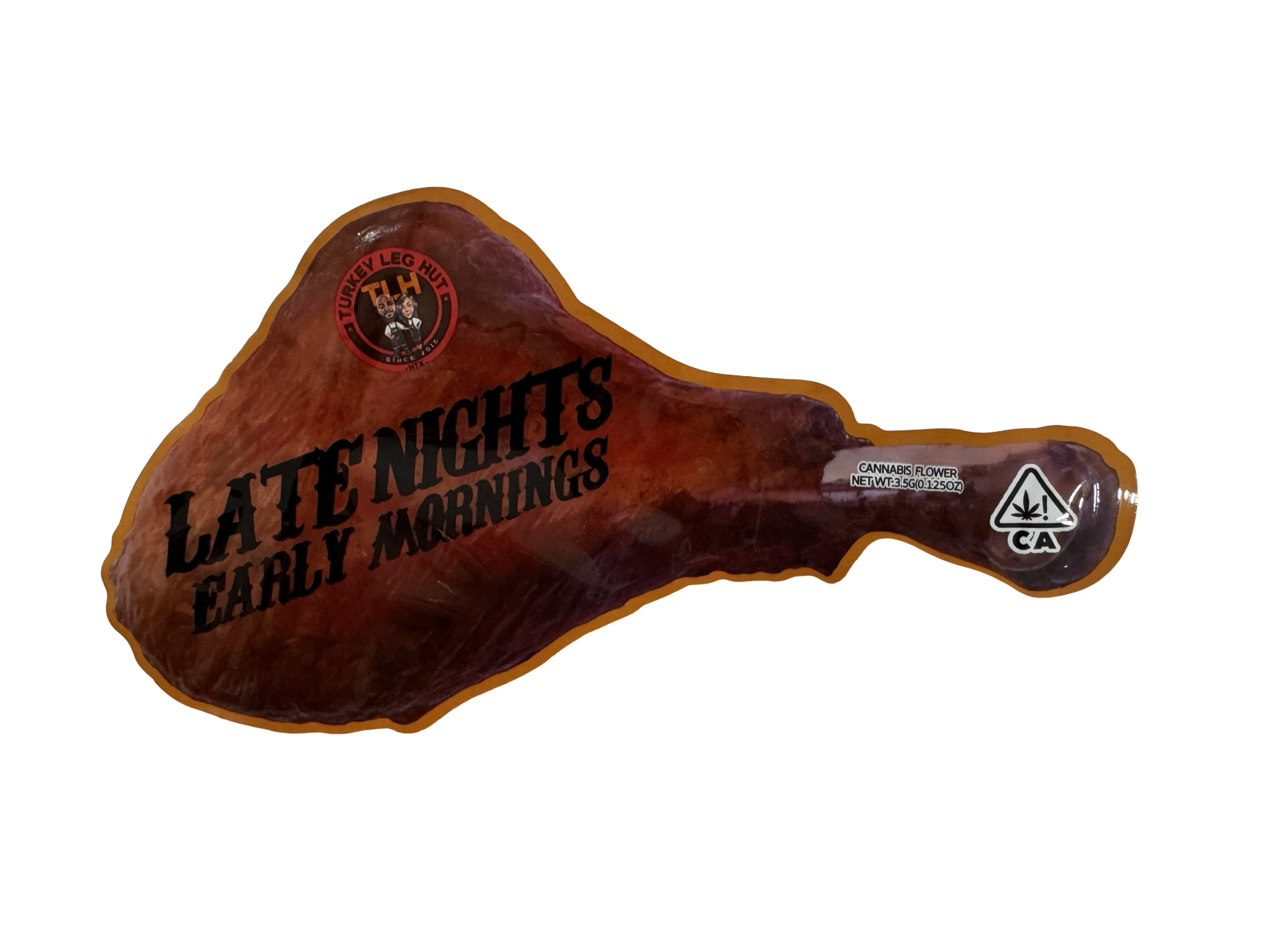 Jokes Up Late Nights Early Mornings 3.5g mylar bag — front view — gloss mylar bag with resealable zipper