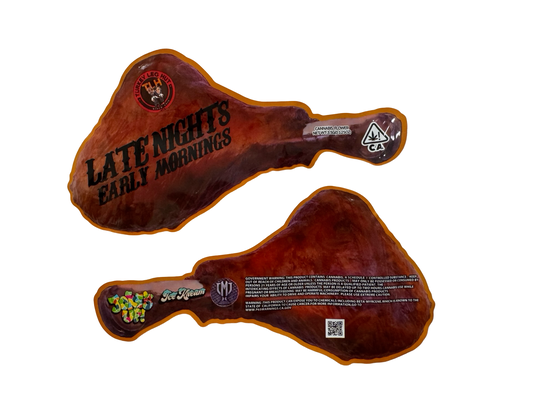 Jokes Up Late Nights Early Mornings 3.5g mylar bag — front & back — gloss mylar bag with resealable zipper