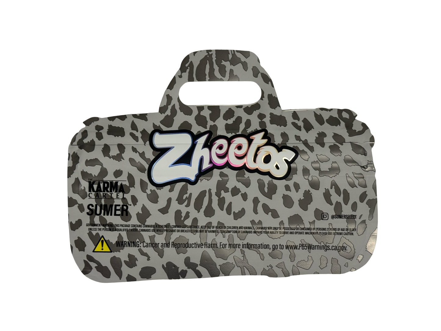 Zheetos product packaging 3.5g mylar bag with camouflage pattern on a white background