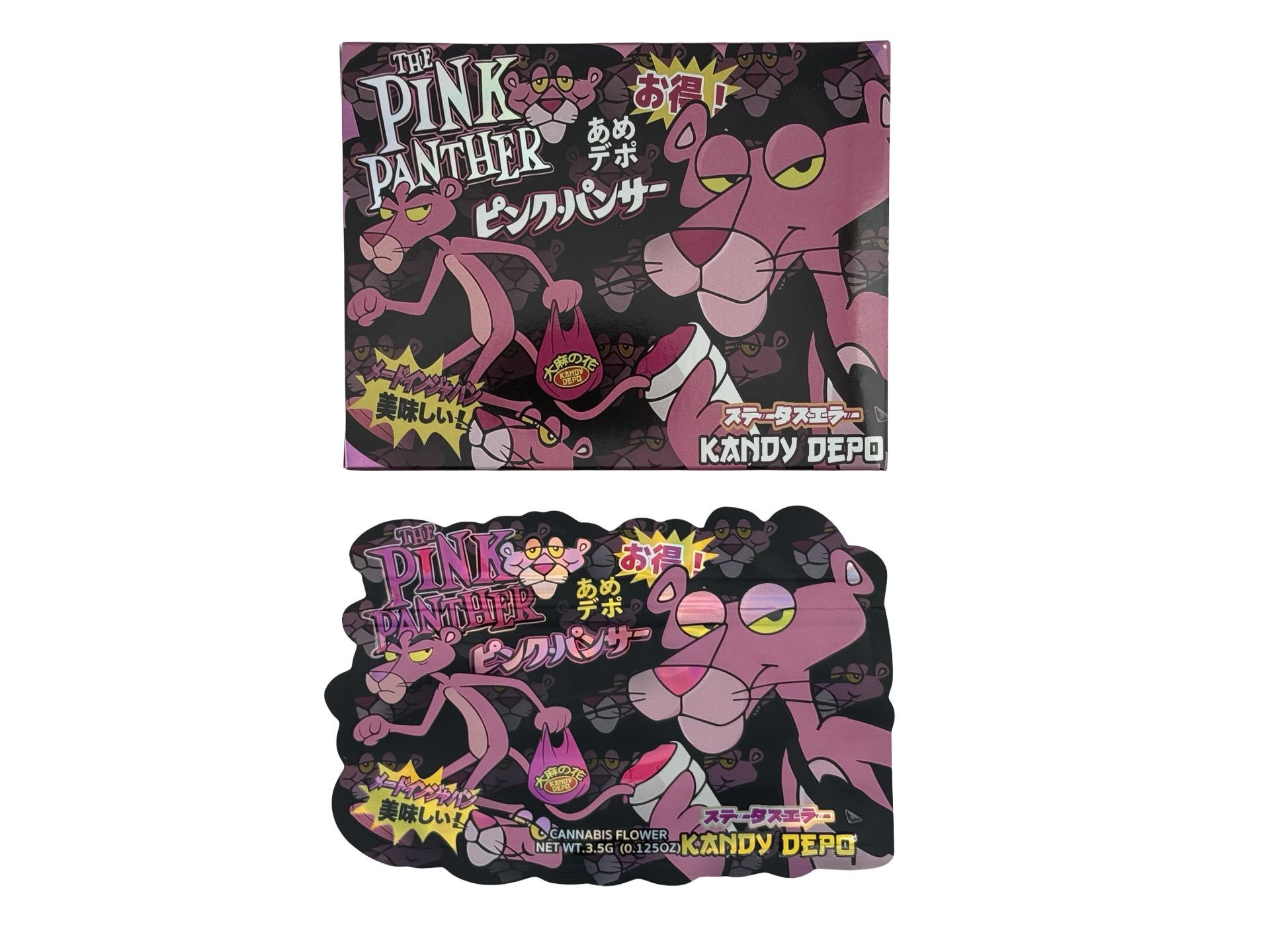 The Pink Panther 3.5g Mylar Bags & Boxes Kandy Depo - Fire Mylar  