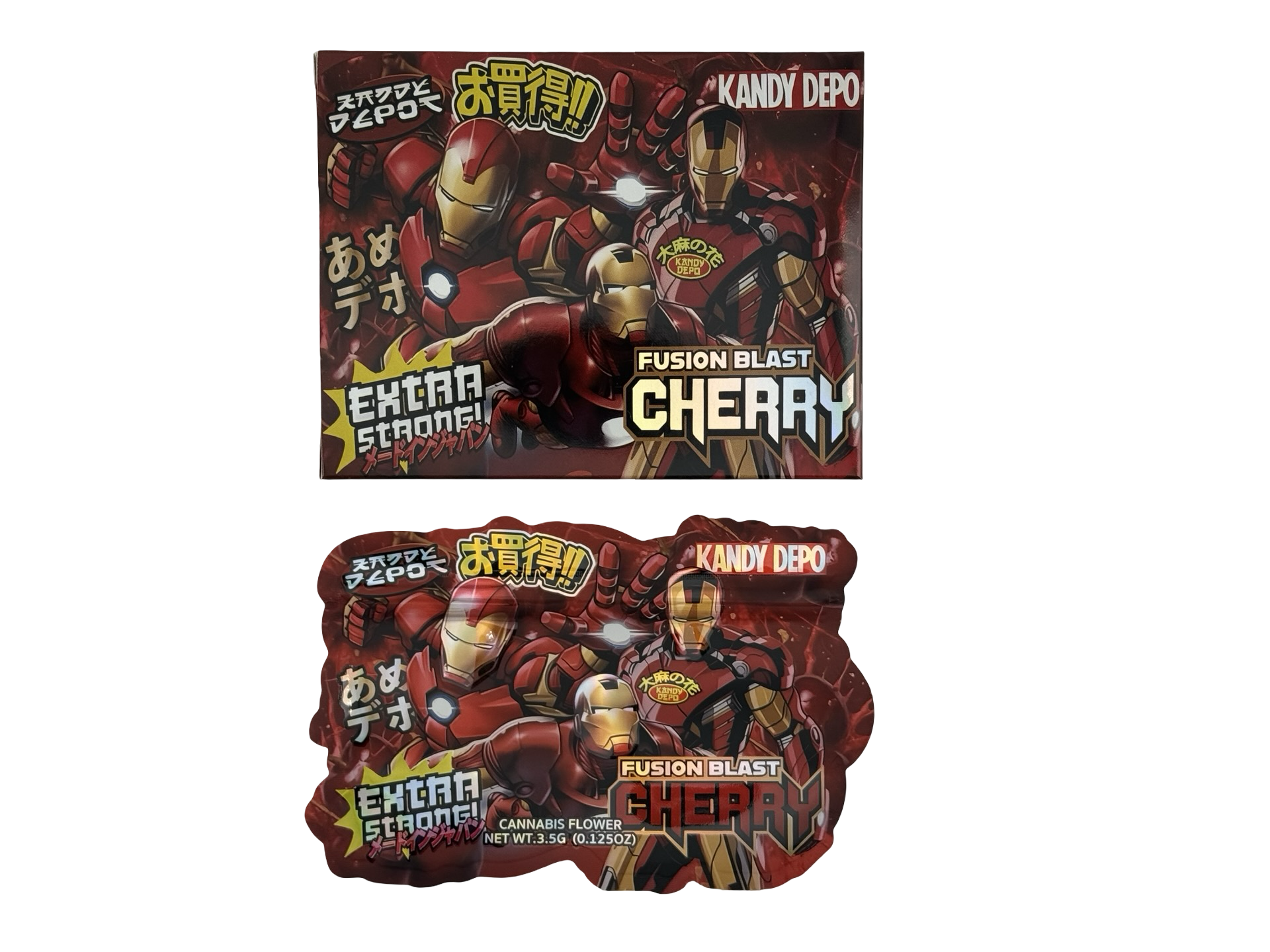 Fusion Blast Cherry 3.5g Mylar Bags & Boxes Kandy Depo - Fire Mylar  