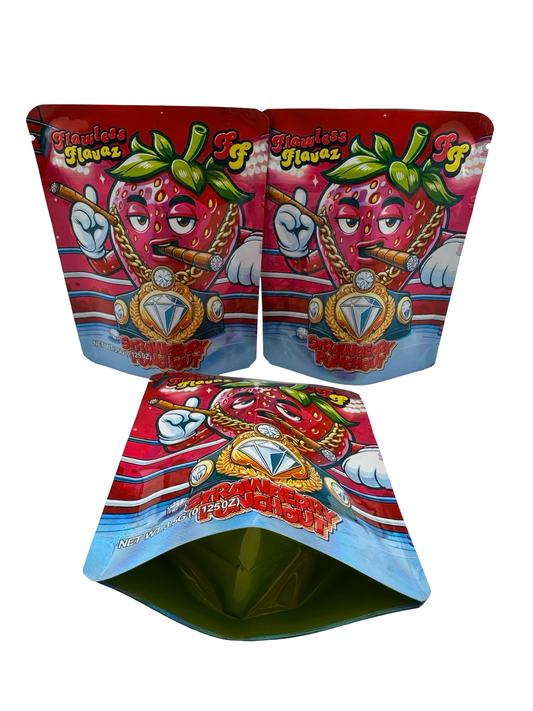 Strawberry Punchout 3.5g Mylar Bags Flawless Flavaz ($0.09 per bag) - Fire Mylar  