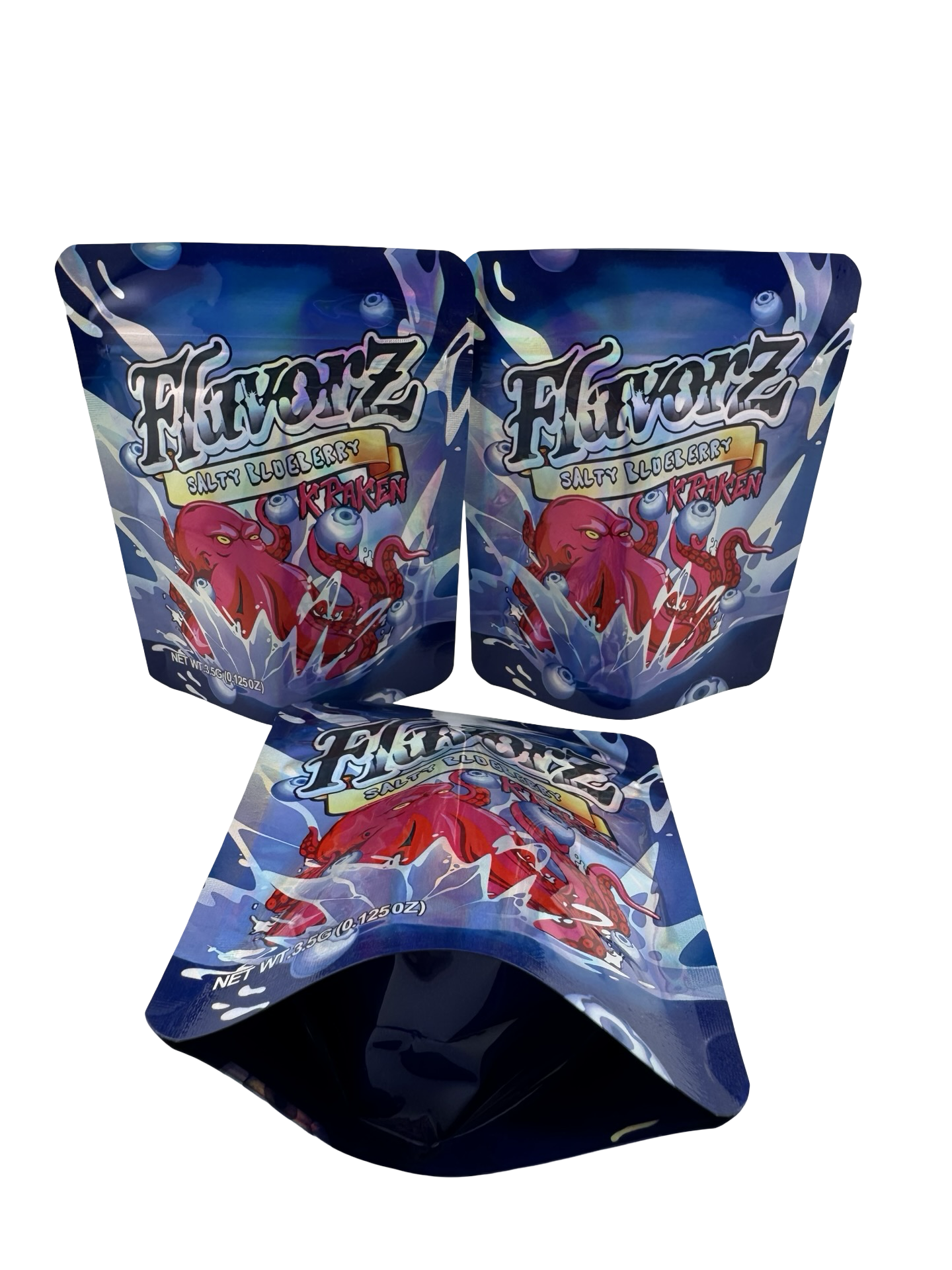 Salty Blueberry Kraken 3.5g Mylar Bags Flavorz ($0.09 per bag) - Fire Mylar  