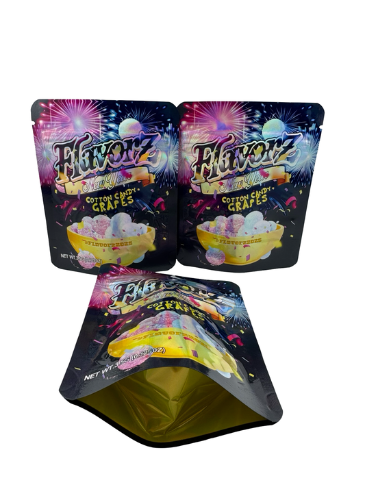 New Year Cotton Candy Grapes 3.5g Mylar Bags Flavorz ($0.09 per bag) - Fire Mylar  
