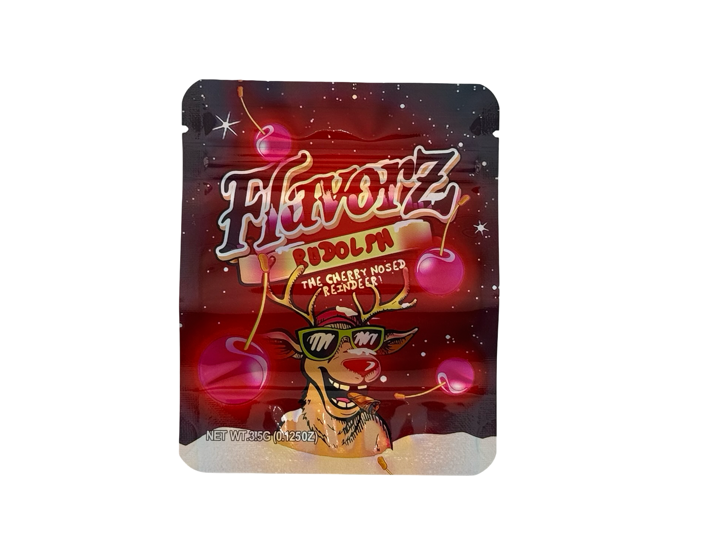 Rudolph The Cherry Nosed Reindeer 3.5g Mylar Bags Flavorz ($0.09 per bag) - Fire Mylar  