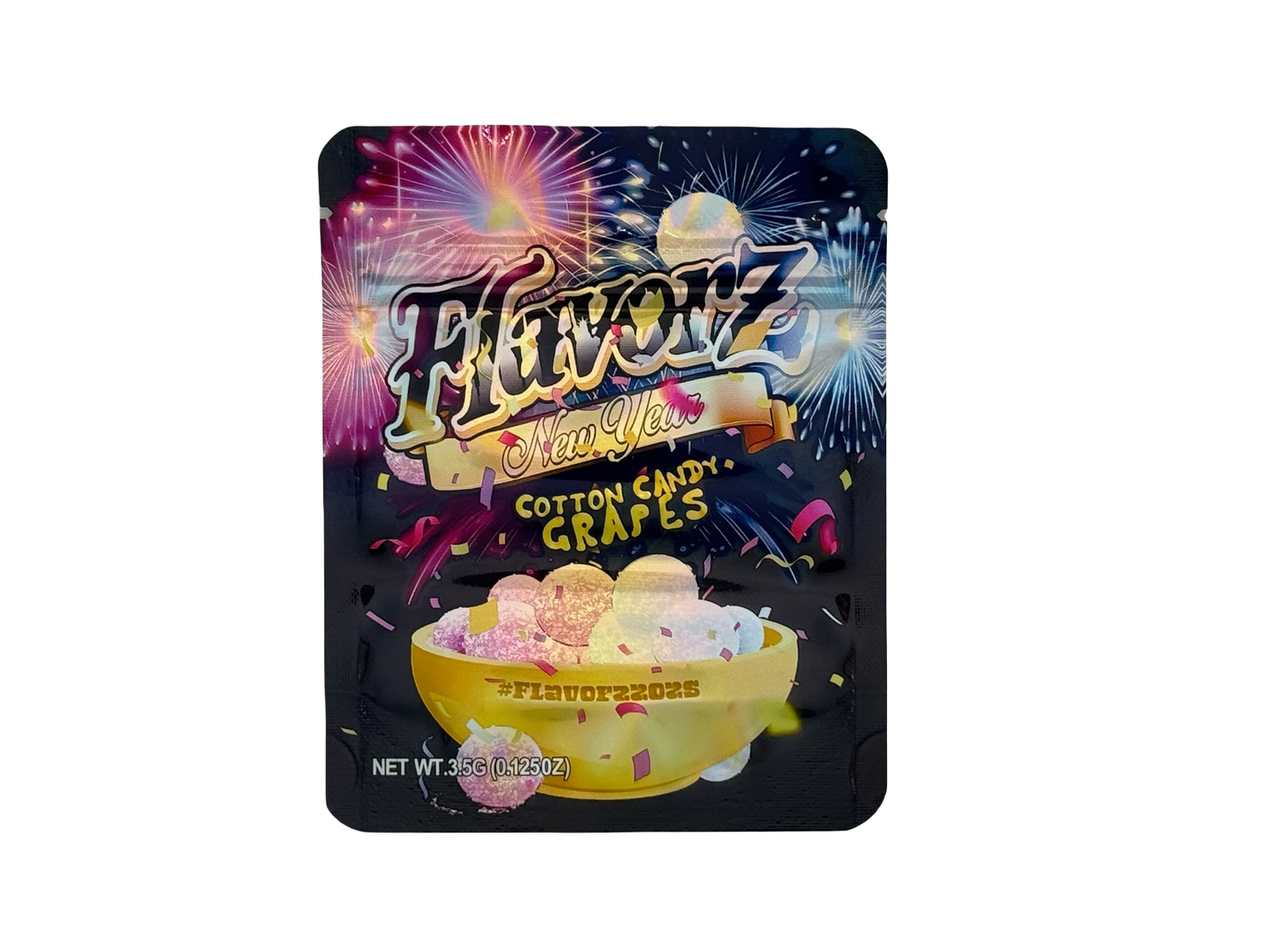 New Year Cotton Candy Grapes 3.5g Mylar Bags Flavorz ($0.09 per bag) - Fire Mylar  