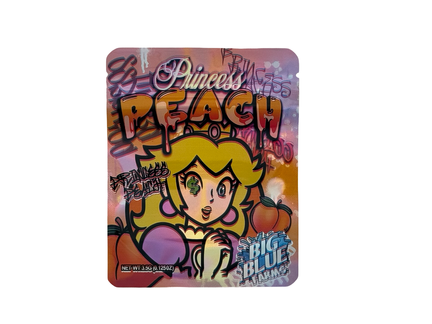 Princess Peach 3.5g Mylar Bags Big Blue Farms ($0.09 per bag) - Fire Mylar  