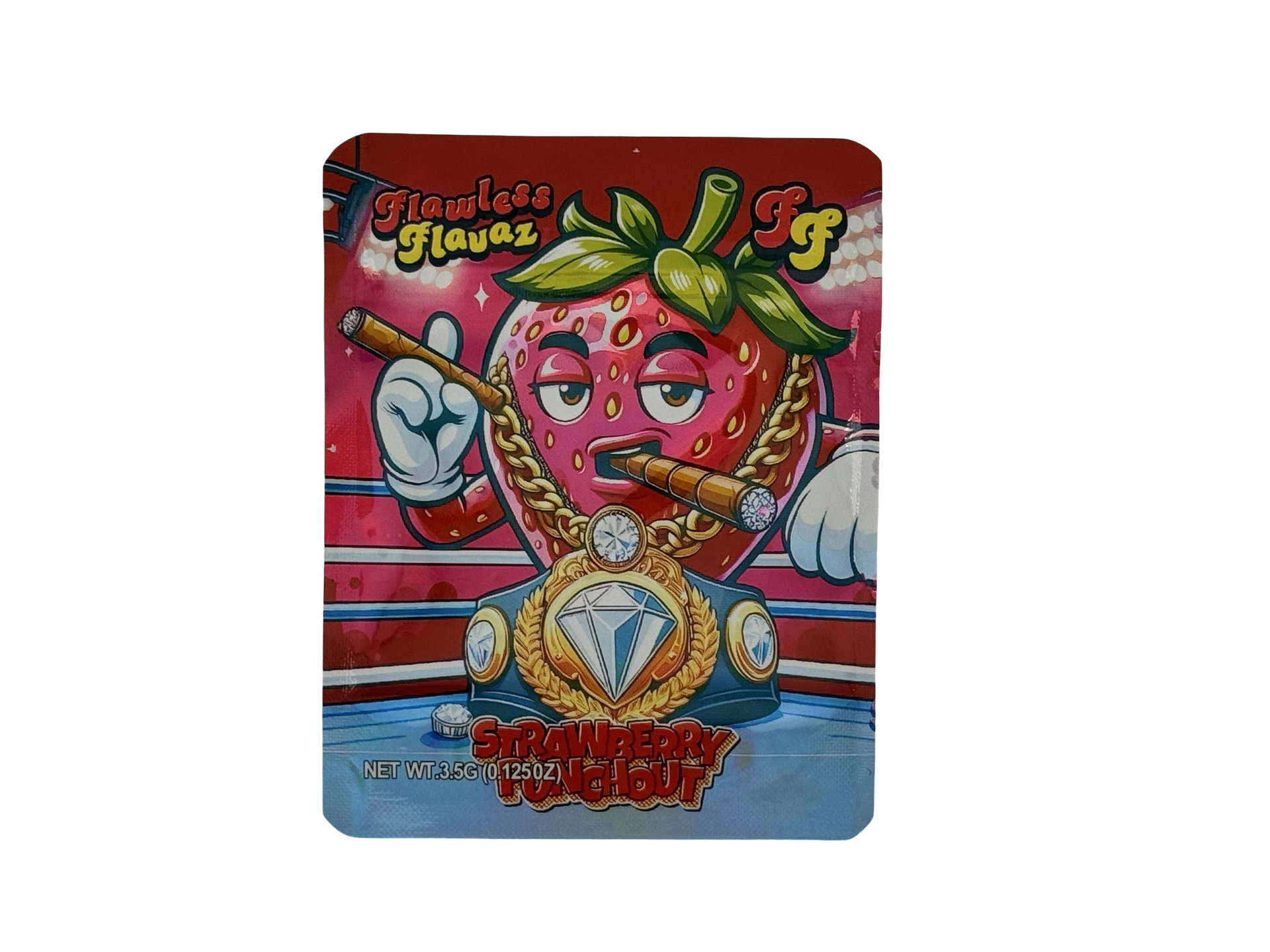Strawberry Punchout 3.5g Mylar Bags Flawless Flavaz ($0.09 per bag) - Fire Mylar  