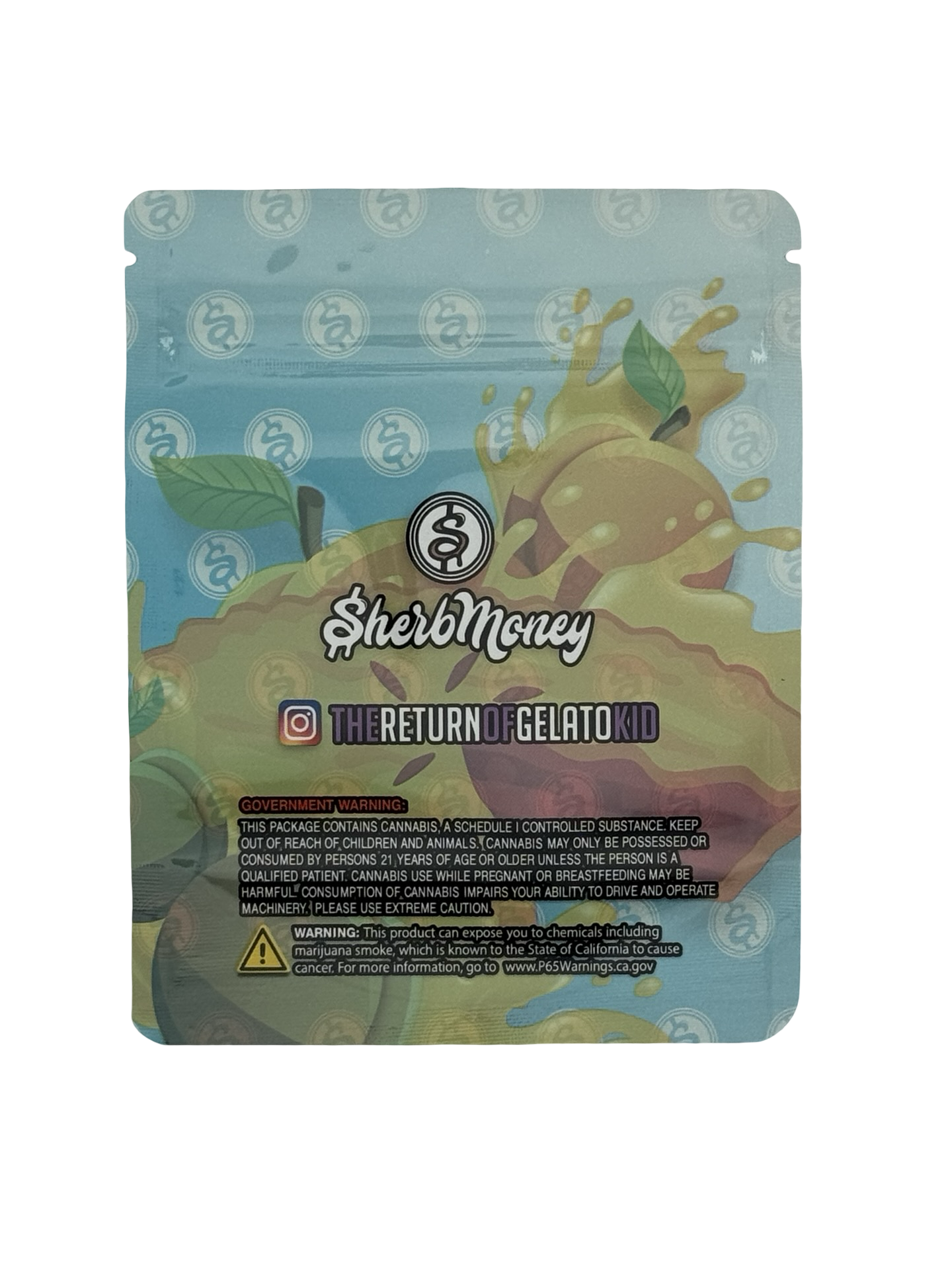 Peach Pie Mylar Bags 3.5g SherbMoney - Fire Mylar  