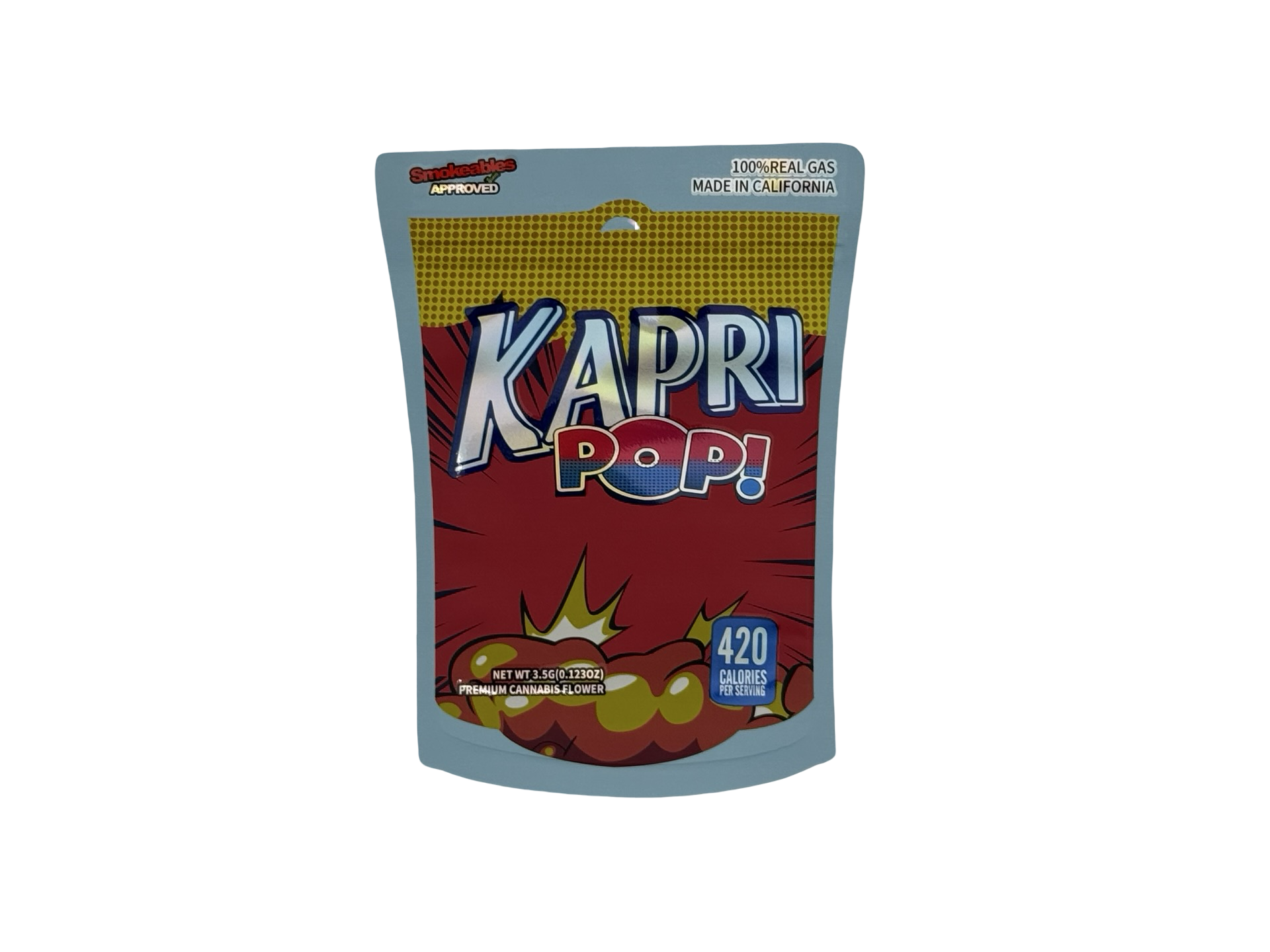 Kapri Pop 3.5g Mylar Bags High Tolerance - Fire Mylar  