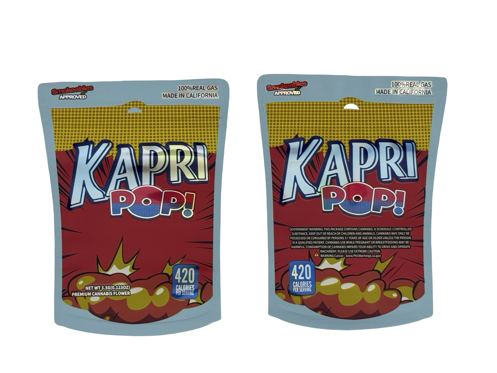 Kapri Pop 3.5g Mylar Bags High Tolerance - Fire Mylar  