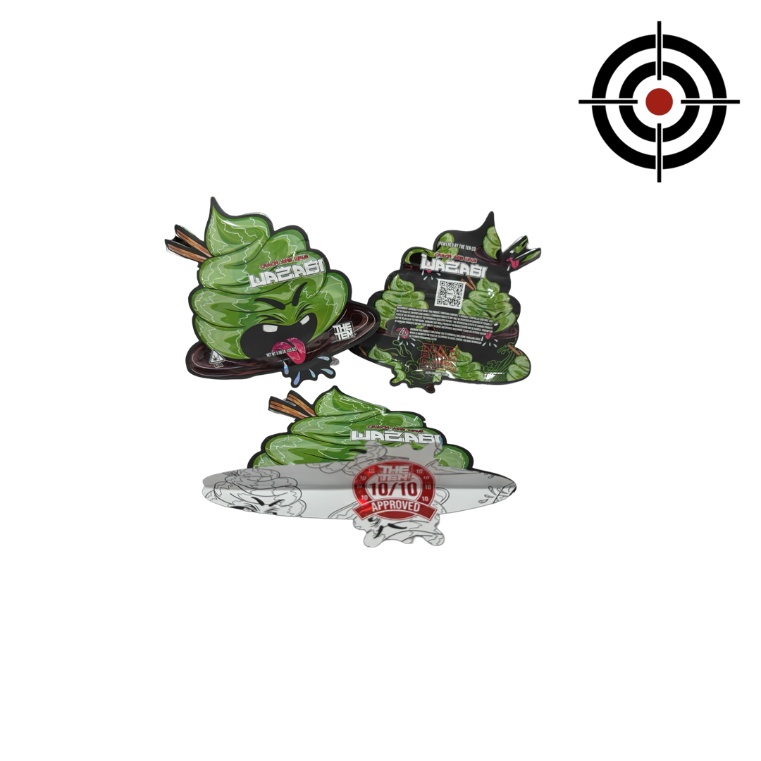 Wazabi (version 4) Mylar Bags 3.5g The Ten Co — 3.5g pre‑printed mylar bag — overview (front, back & gusset)