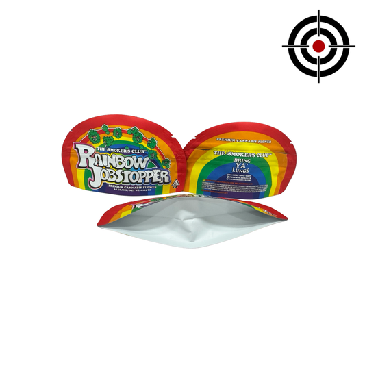 Rainbow Jobstopper Mylar Bags 3.5g The Smoker’s Club — 3.5g pre‑printed mylar bag — overview (front, back & gusset)
