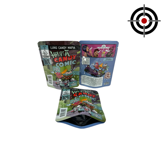 Candy Comic Haupia Mylar Bags 3.5g Haupia — 3.5g pre‑printed mylar bag — overview (front, back & gusset)