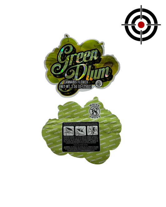 Green Plum Mylar Bags 3.5g White Smoke
