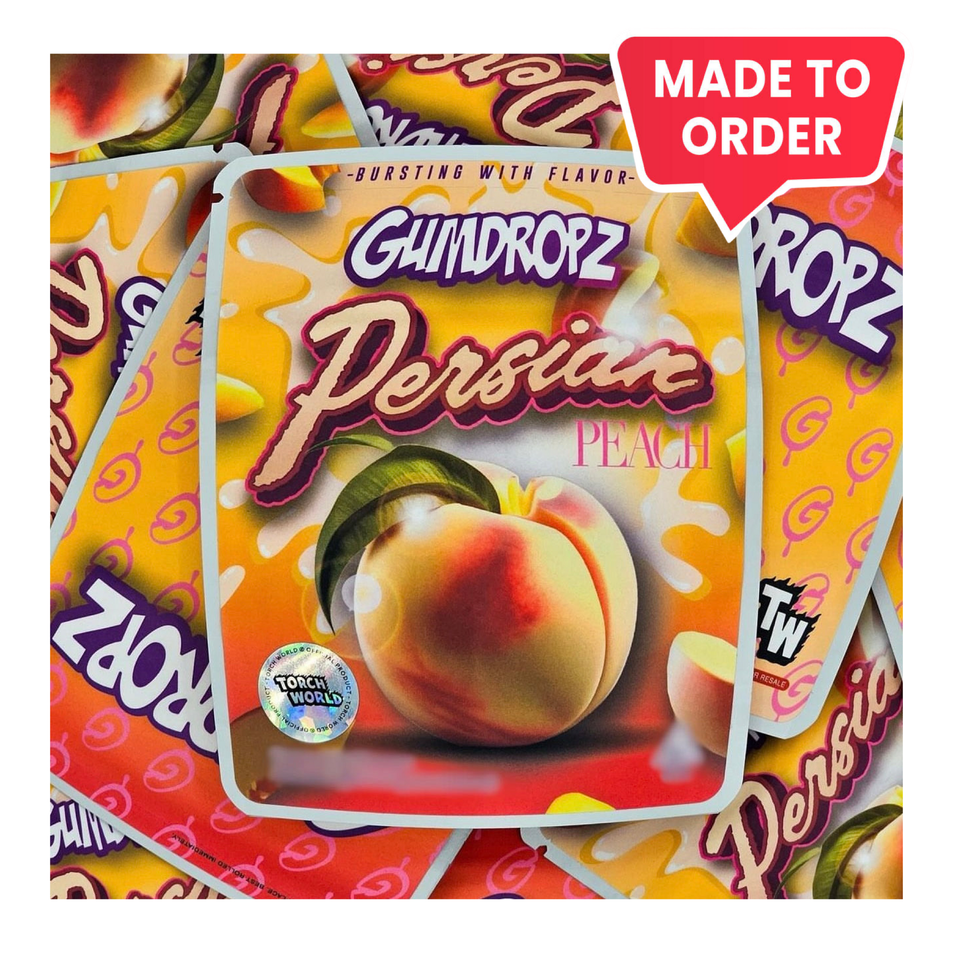 Persian Peach Gumdropz 3.5g Mylar Bags Sprinklez Torch World (made-to-order) - Fire Mylar  