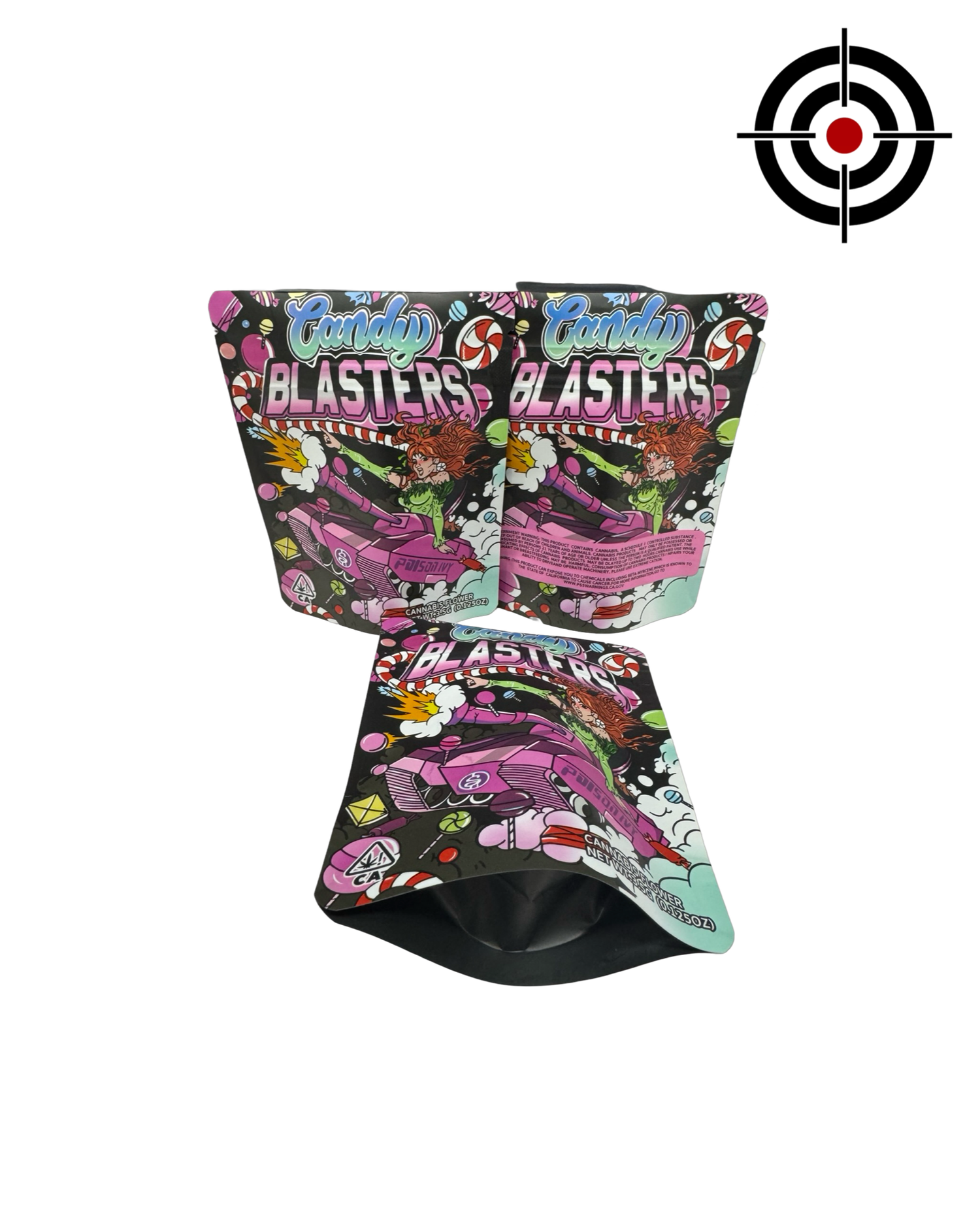 Candy Blasters Mylar Bags 3.5g SherbMoney — 3.5g pre‑printed mylar bag — overview (front, back & gusset)