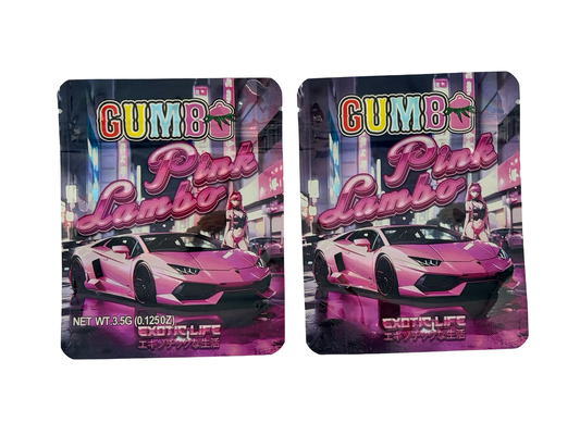 Pink Lambo 3.5g Mylar Bags Gumbo ($0.09 per bag) - Fire Mylar  