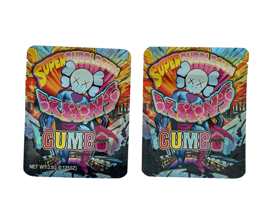 Super Bubblegum Kaws 3.5g Mylar Bags Gumbo ($0.09 per bag) - Fire Mylar  