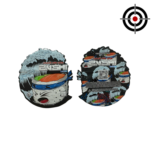 Blue Zushi (version 4) Mylar Bags 3.5g The Ten Co — 3.5g pre‑printed mylar bag — overview (front, back & gusset)