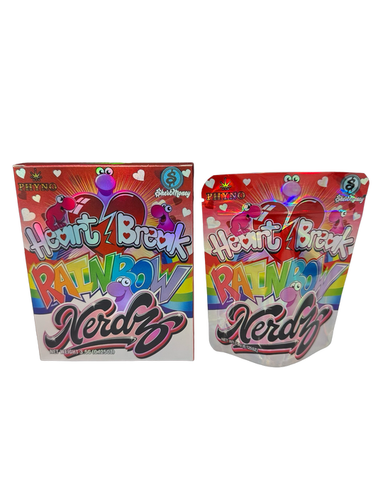 Heart Break Rainbow Nerdz 3.5g Mylar Bags & Boxes SherbMoney