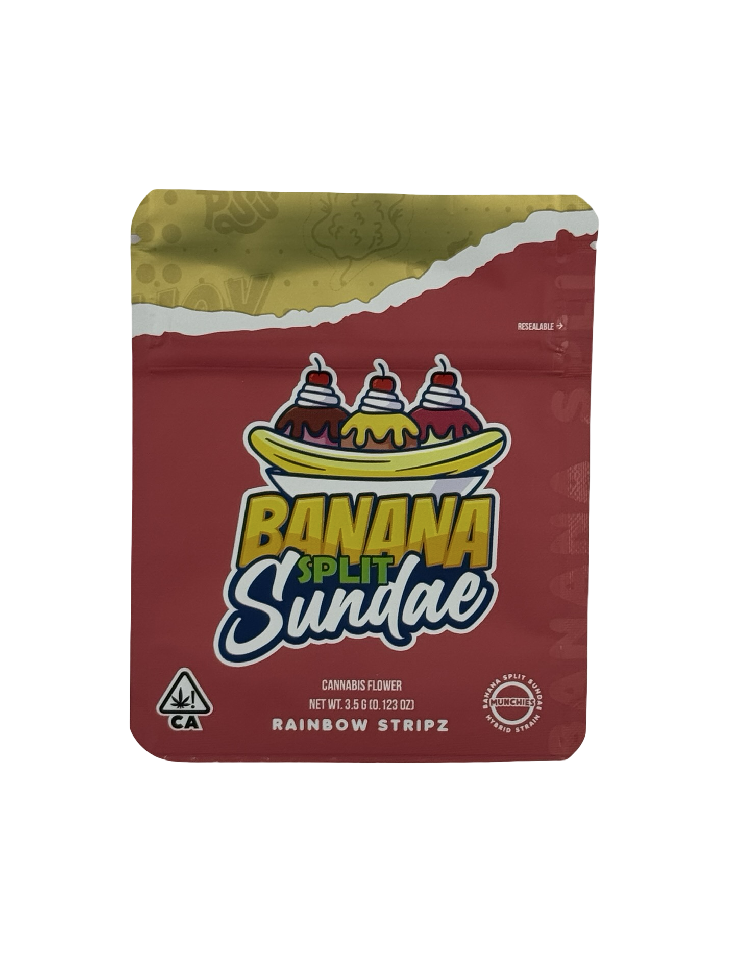 Banana Split Sundae Rainbow Stripz 3.5g Mylar Bags Munchies