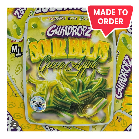 Sour Green Apple Belts Gumdropz 3.5g Mylar Bags Sprinklez Torch World (made-to-order)