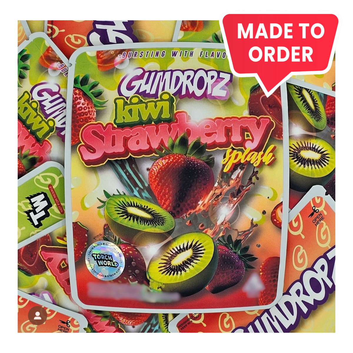 Kiwi Strawberry Splash Gumdropz 3.5g Sticker Bags | Sprinklez