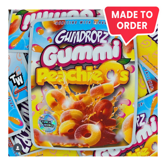 Gummi Peachie O's Gumdropz 3.5g Mylar Bags Sprinklez Torch World (made-to-order)