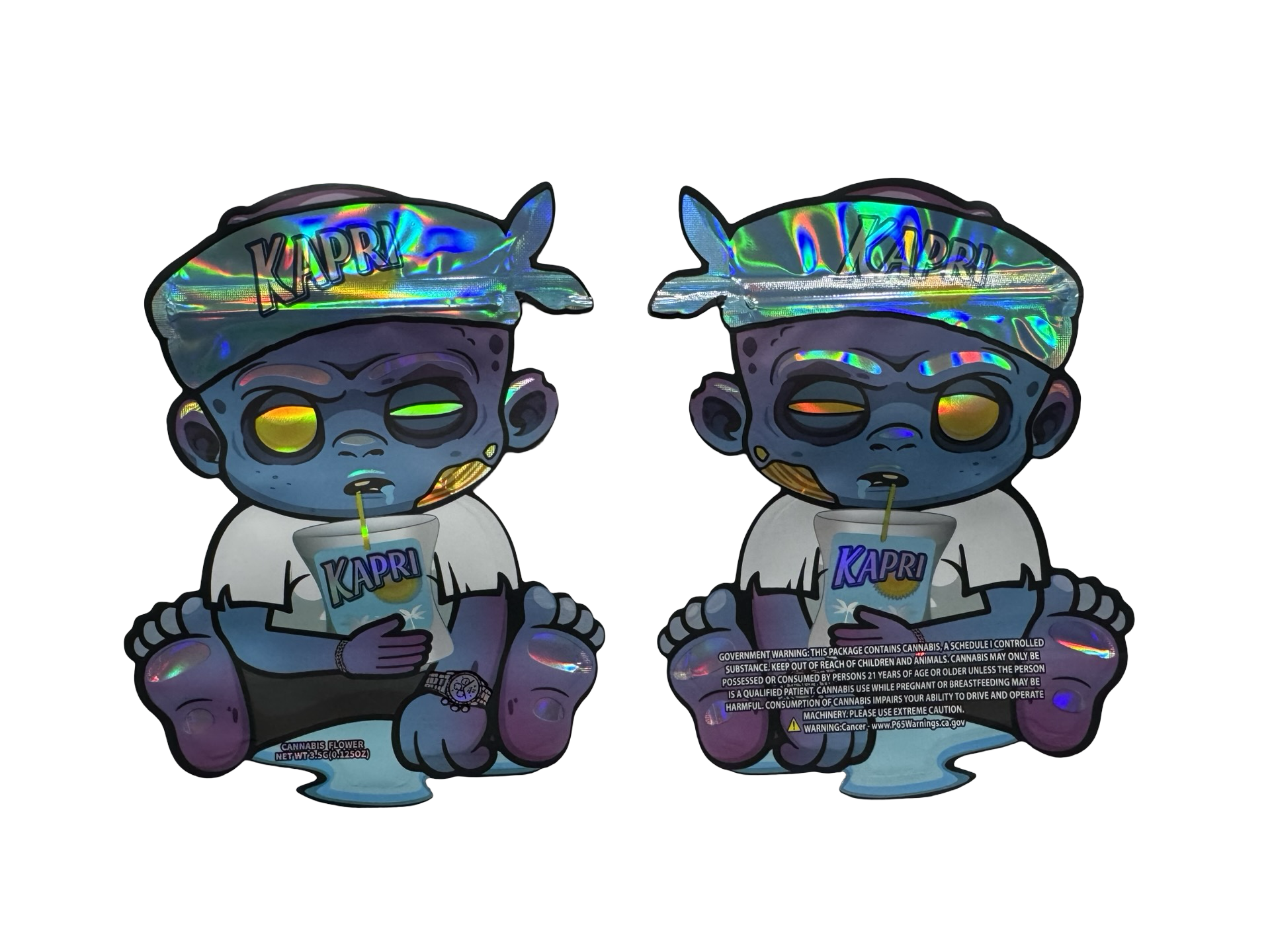 I Can’t Feel My Face (Kapri Edition) 3.5g Mylar Bags High Tolerance front and back