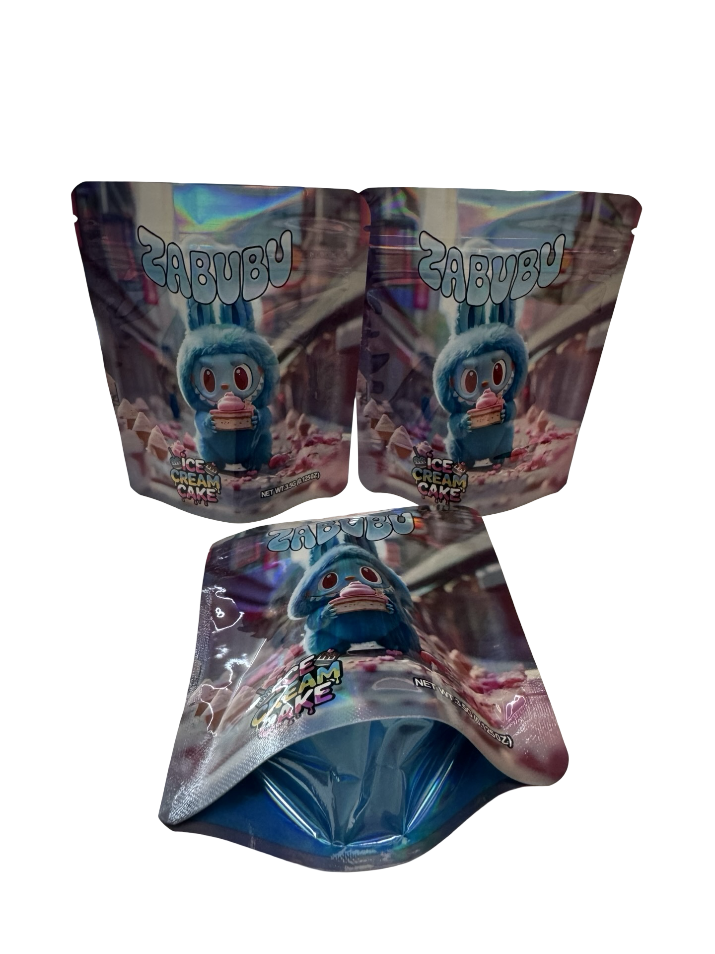 Ice Cream Cake 3.5g Mylar Bags Zabubu front, back and gusset