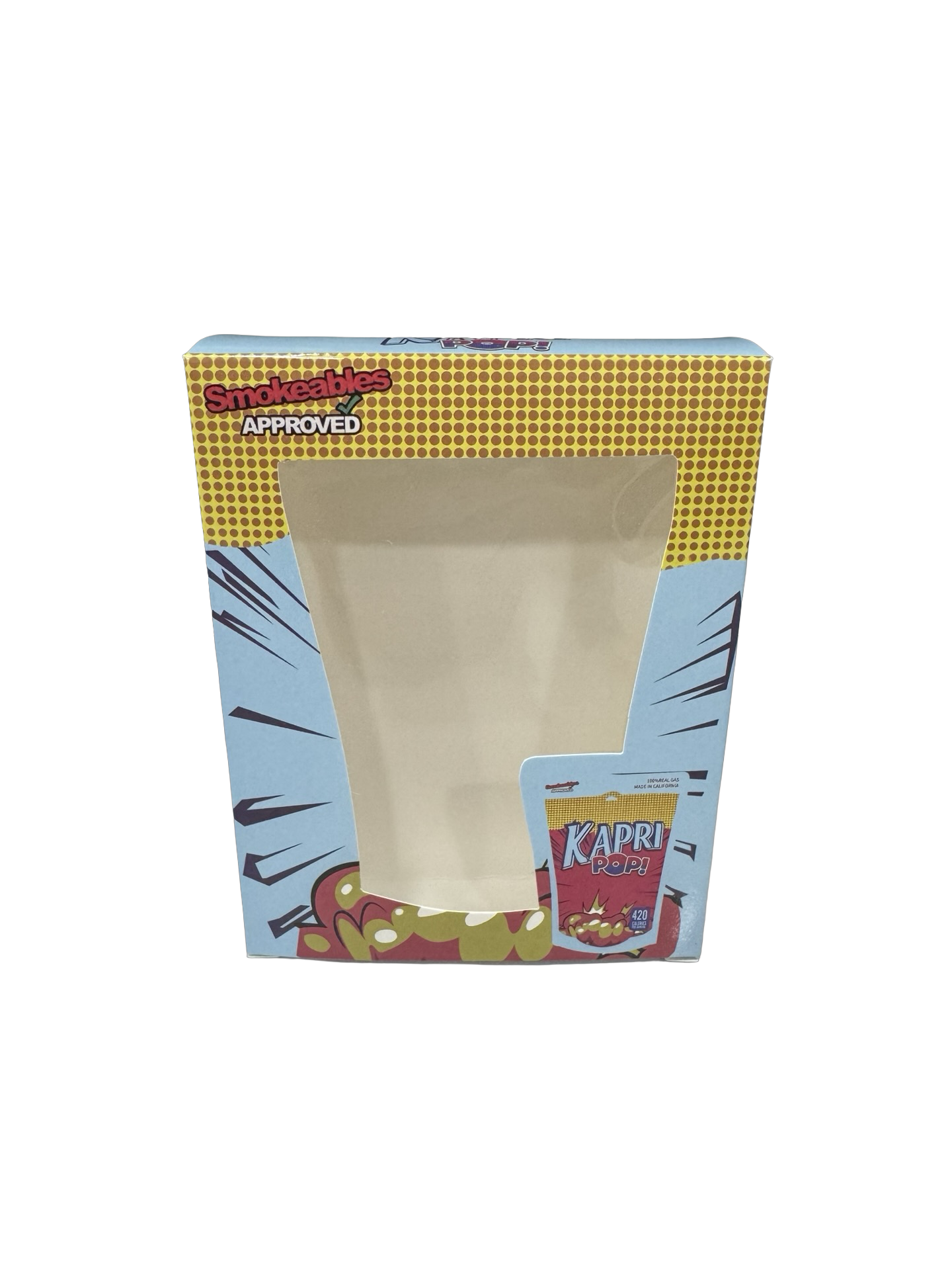 Kapri Pop 3.5g Mylar Bags & Boxes High Tolerance front window