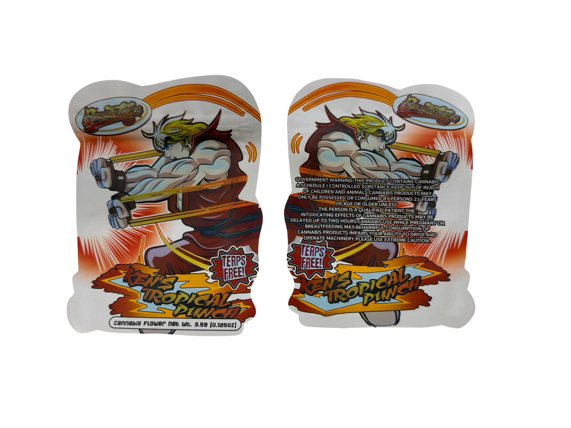 Ken's Tropical Punch 3.5g Mylar Bags front and back