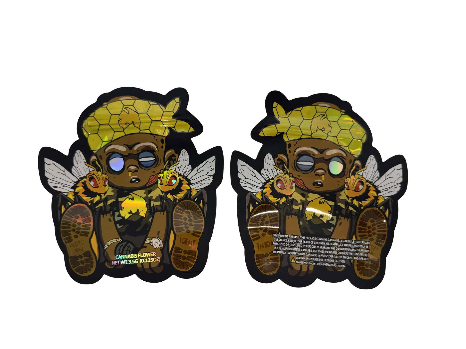 Killer Bees 3.5g Mylar Bags High Tolerance front and back