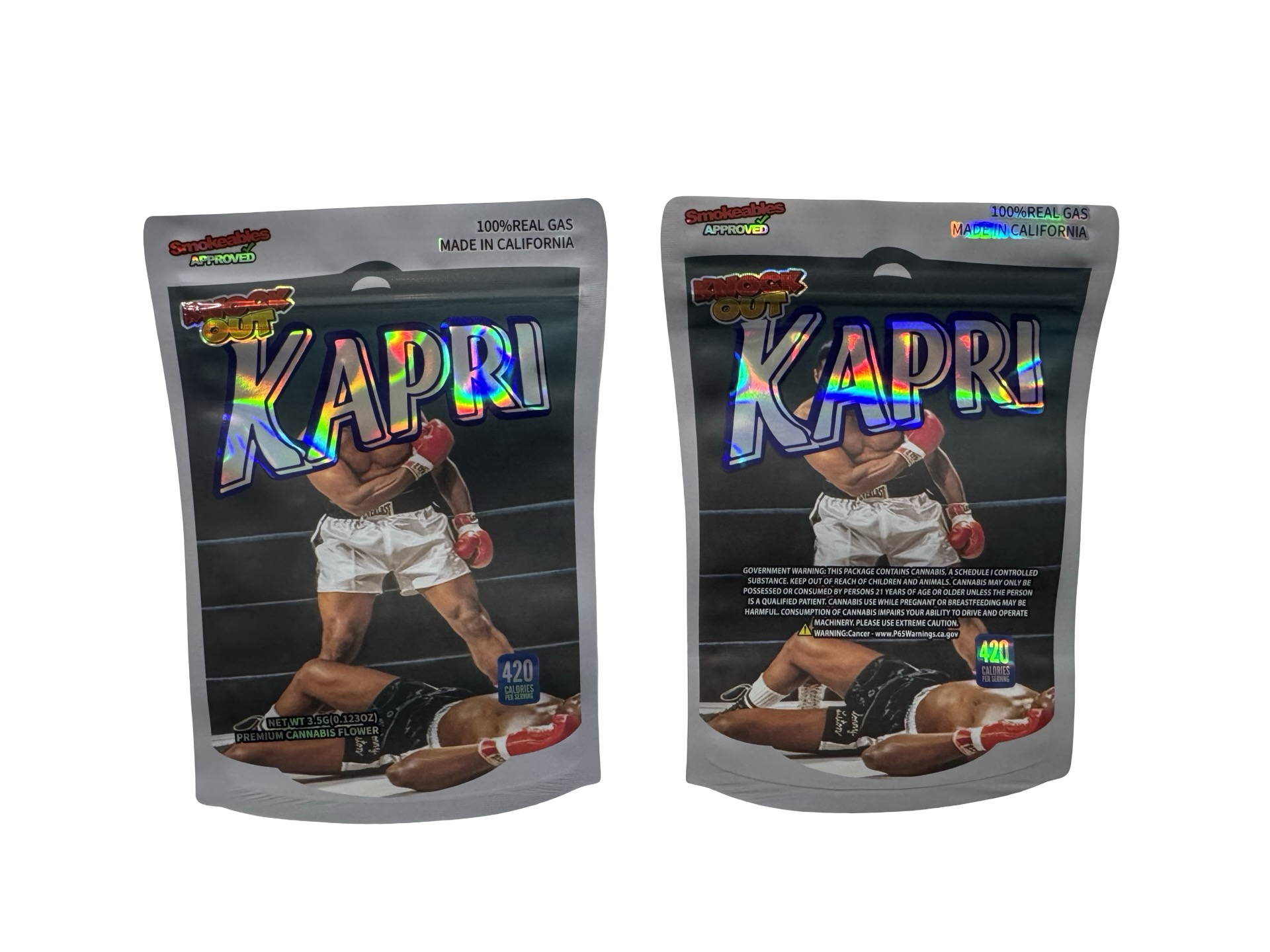 Knock Out 3.5g Mylar Bags High Tolerance front and back