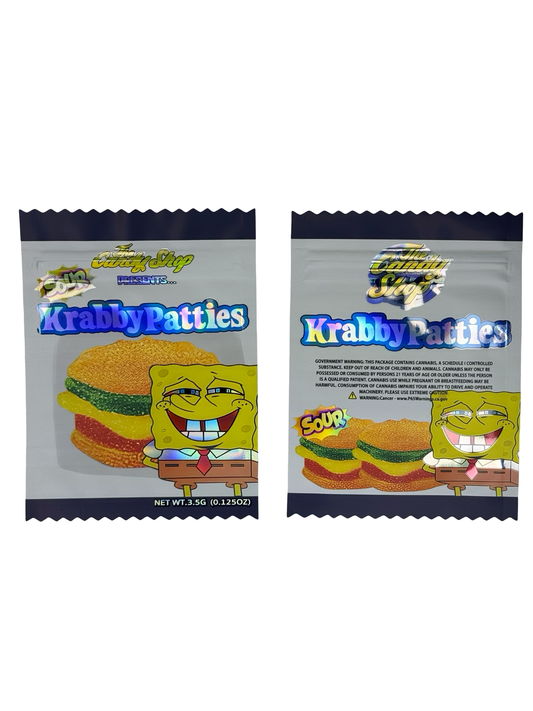 Krabby Patties Mylar Bags 3.5g The Candy Shop front and back